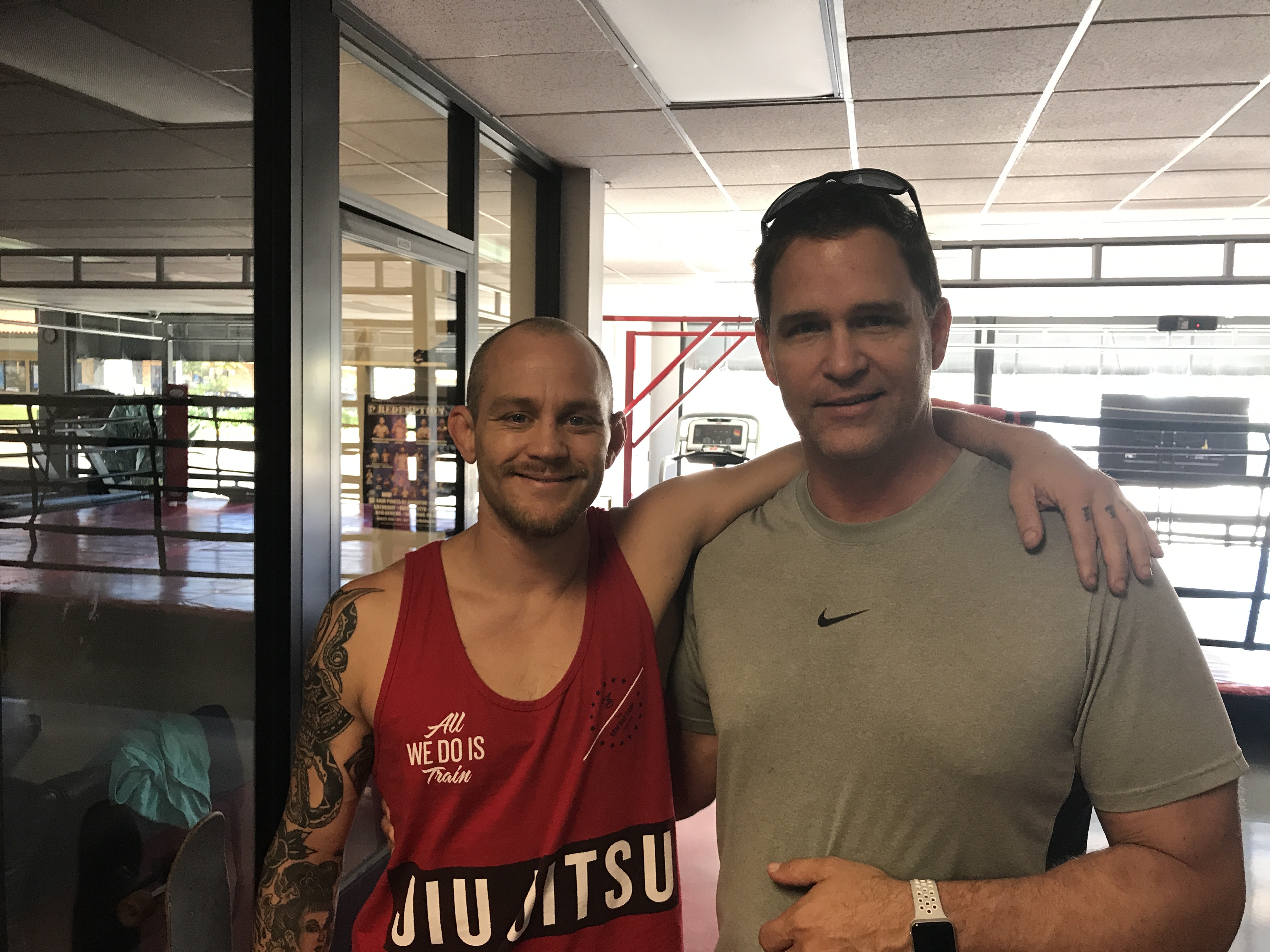 Wes Schaeffer with a training partner at the gym