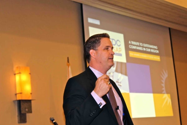 Keynote Speaker Wes Schaeffer at the EDC Awards show.