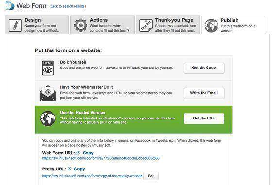 Infusionsoft hosted web form for lead capture.