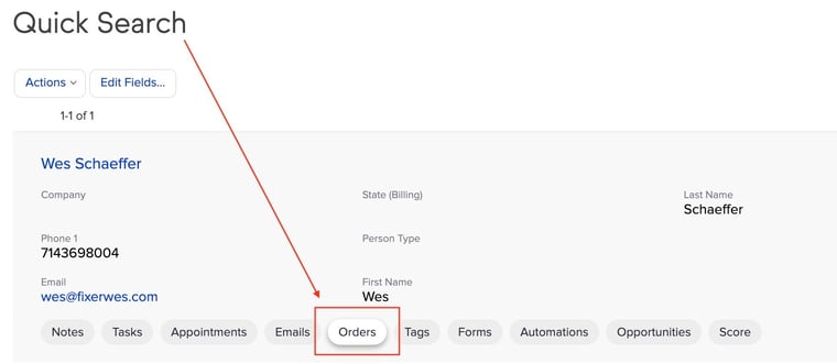 Keap Orders Tab Create Quote Wes Schaeffer