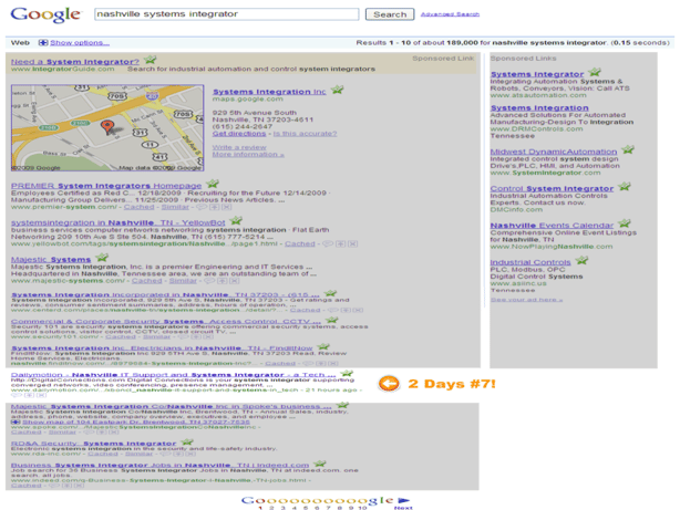 First page Google Rank for Nashville Systems Integrator.