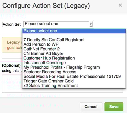 Infusionsoft Fall Release 2012 Campaign Builder Configure Action Set Legacy.