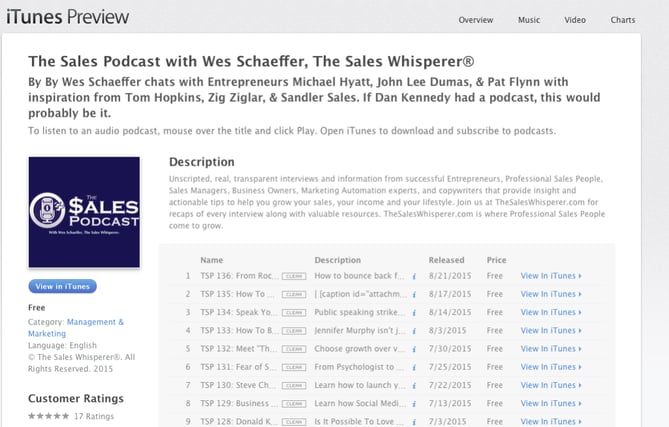 itunes preview of The Sales Podcast to subscribe