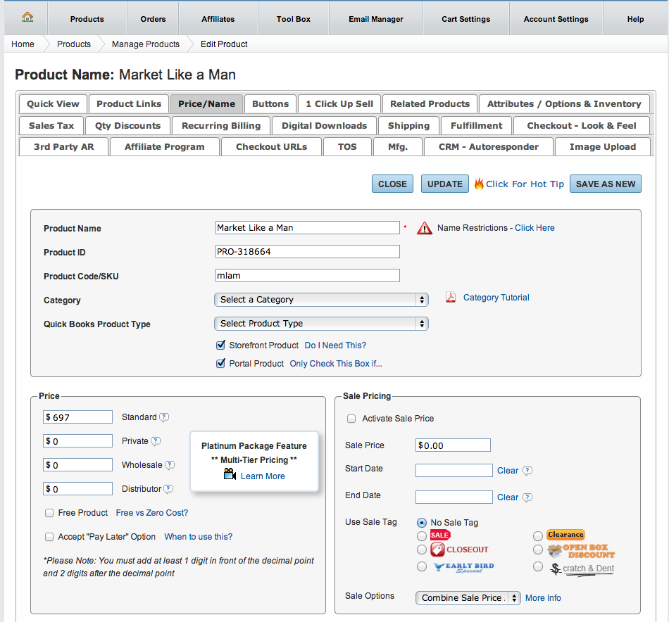 Premium Web Cart Add A Product